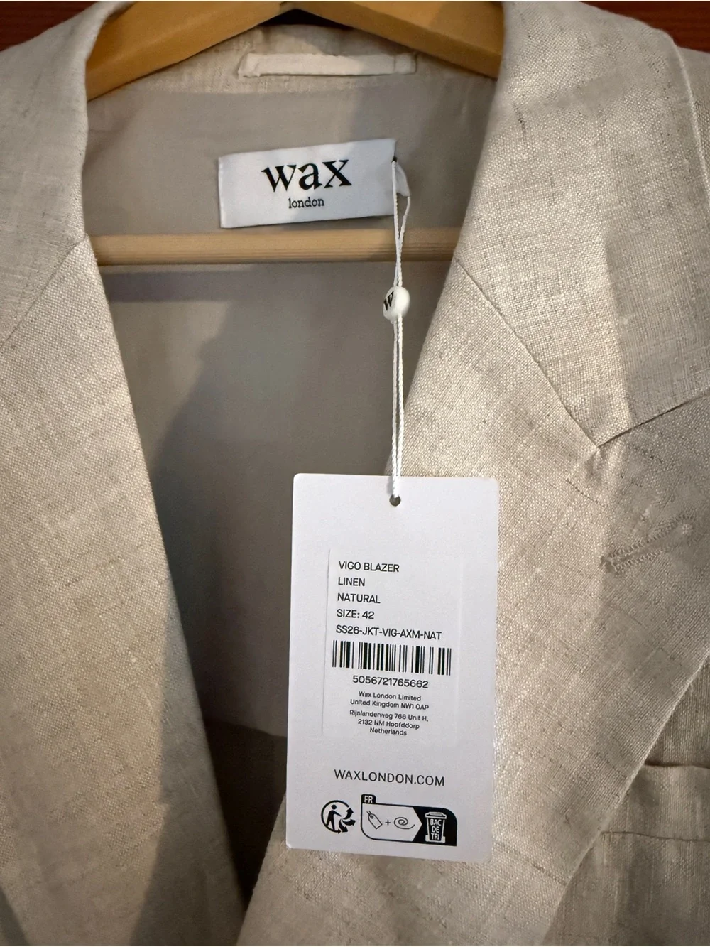 WAX Light Beige Double-Breasted Linen Blazer